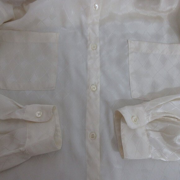 Vintage Richard Evans Womens Blouse Sz 14 Diamond Pattern Collar Cream Long Slve - Picture 5 of 5